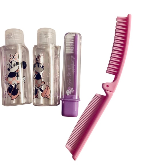Disney Minnie Mouse Mini Travel Toiletry 5 pc Set Toothbrush Comb Bottle Kawaii - Picture 8 of 8